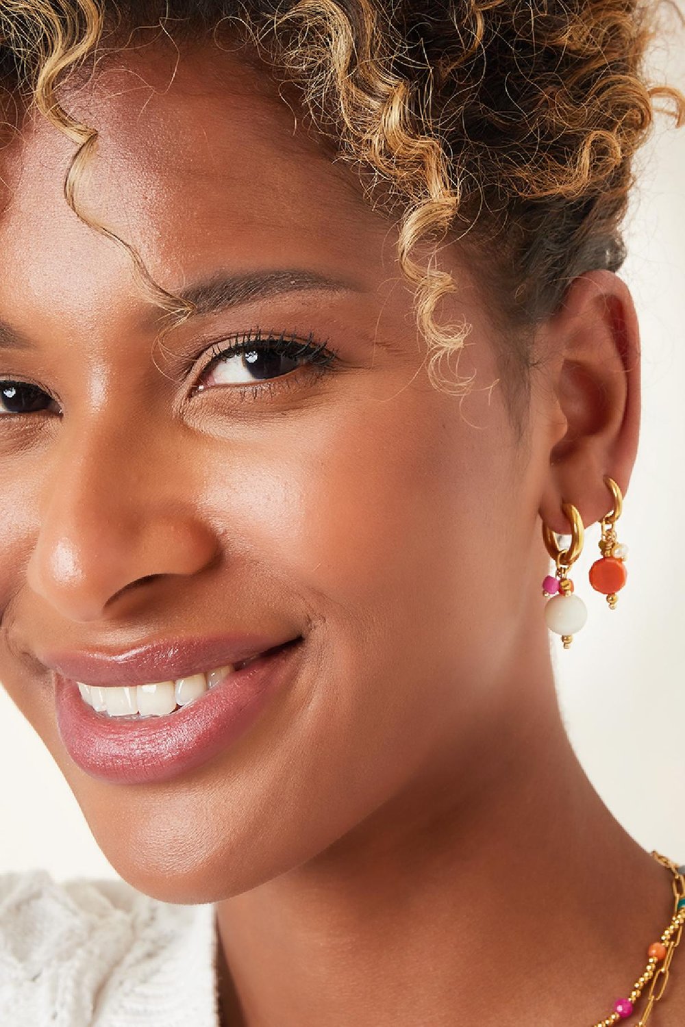 Dangling circle earrings Pink & Gold Color Stainless Steel h5Picture4